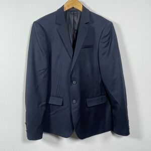 AllSaints Men Blazer 38 Navy Blue Italian Wool Two Button Slim Sport Coat Luxury